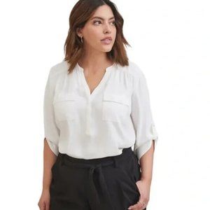 Torrid Harper White Georgette Pullover 3/4 Sleeve Blouse